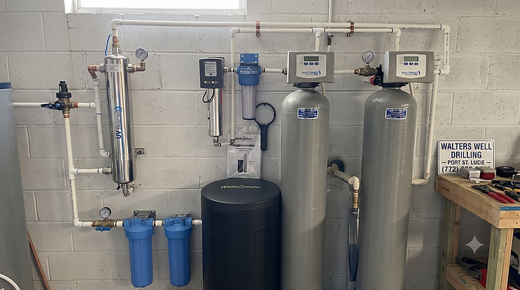 Iron and sulfur in well water treatment system installed by Walters Well Drilling in Huntingdon County, PA.