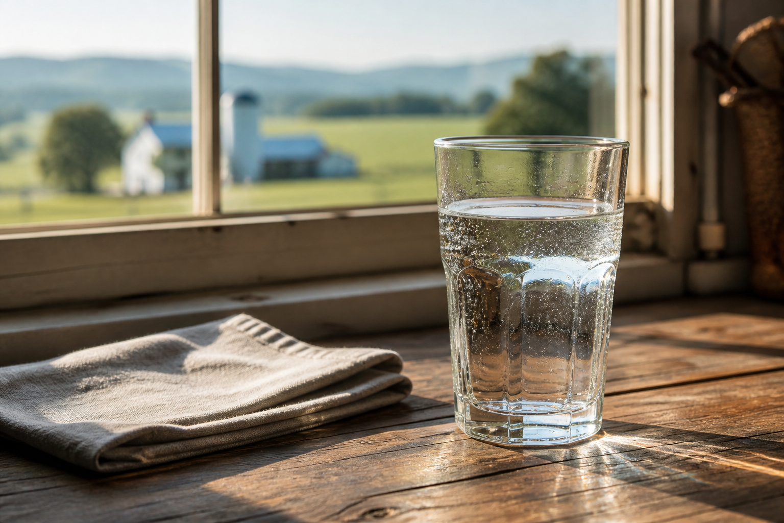 Glass of clean well water, annual well maintenance for Huntingdon County homeowners.